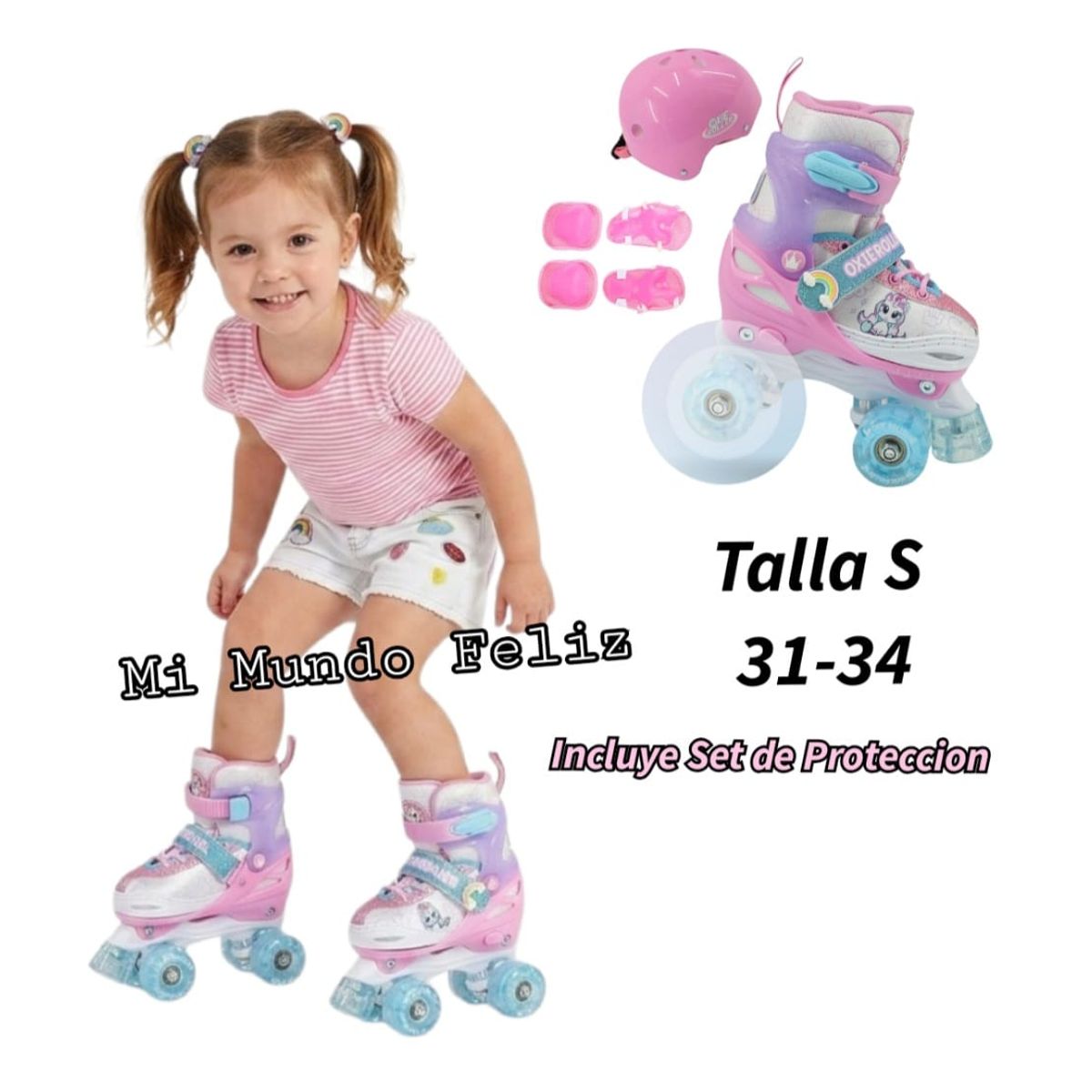 OXIEPRO - Patines para Niños Niñas Unicornio Regulables Talla S con Set Proteccion