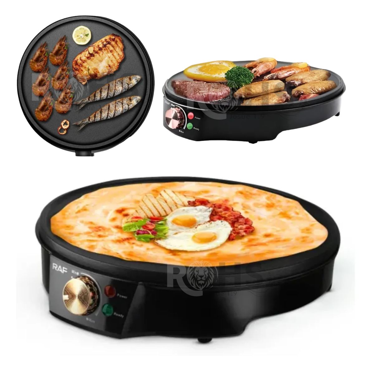 OEM - Crepera Eléctrica RAF 1200W Antiadherente Para Crepes Tortillas Y Desayunos