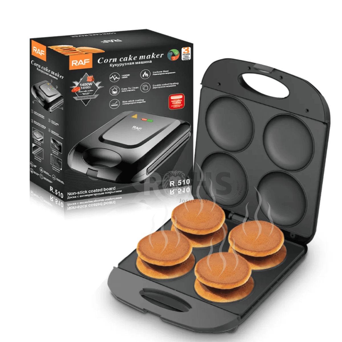 OEM - Máquina Para Pancakes Y Arepas RAF 1400W Antiadherente De 4 Cavidades