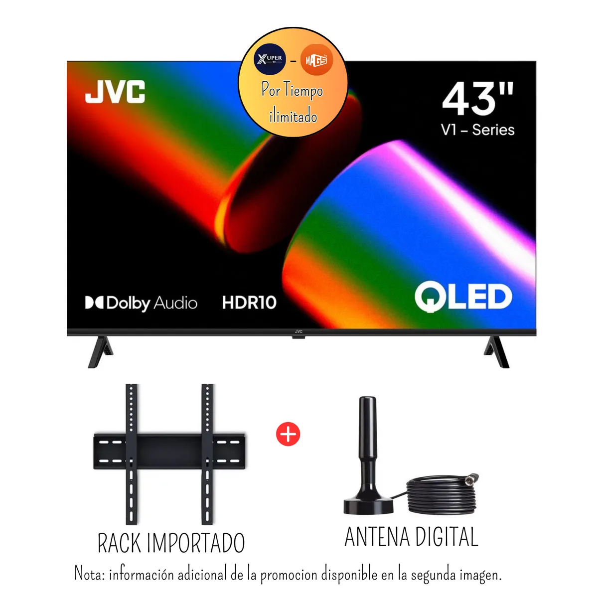 GENERICO - Televisor JVC 43 pulgadas Smart TV QLED FHD + Promoción + Antena digital + Rack LT-43KM4584