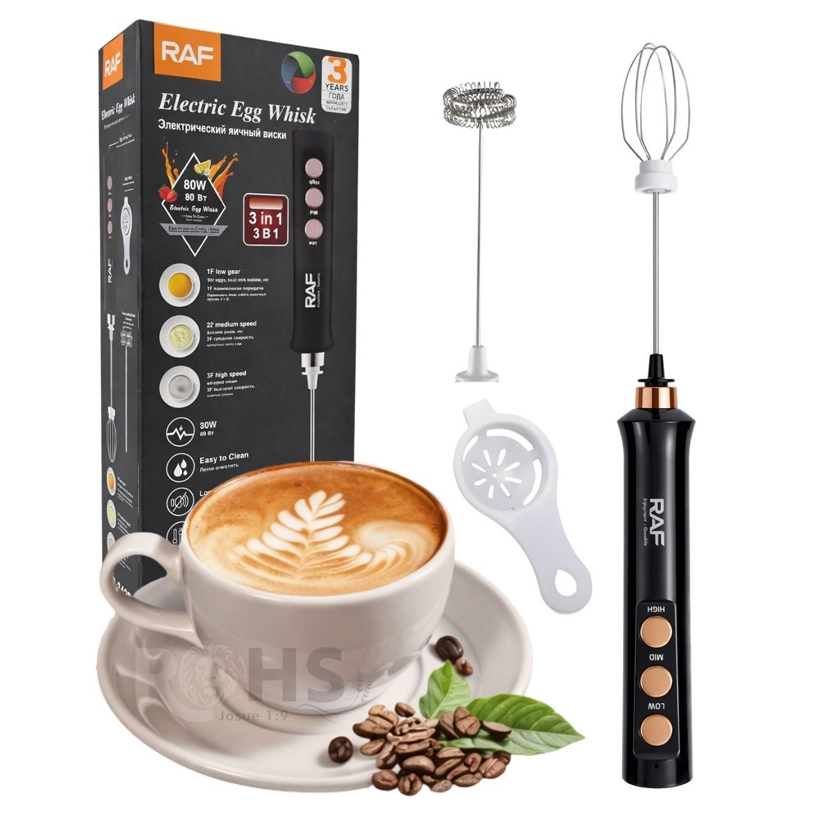 OEM - Batidor Eléctrico RAF 3 En 1 80W Con Accesorios Y Separador De Clara 3 Velocidades R.342B