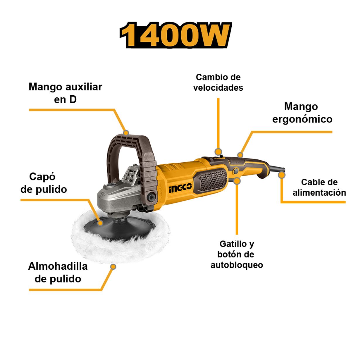 INGCO TOOLS - PULIDORA ANGULAR INGCO 1400W 7 180MM AP140016