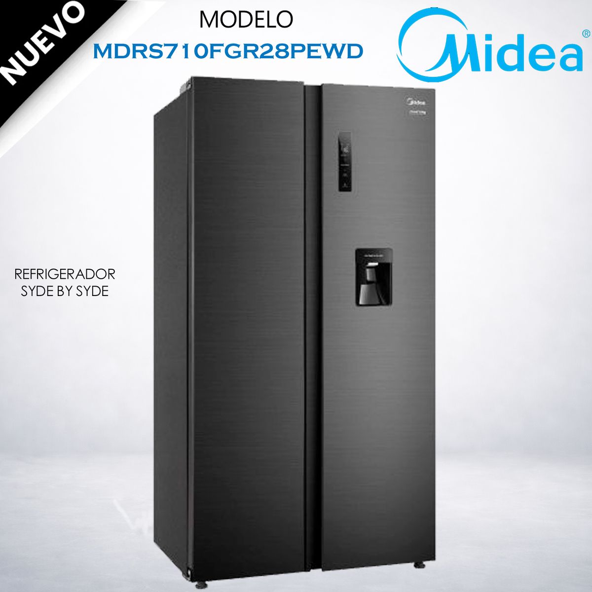 MIDEA - MDRS710FGR28PEWD - Refrigeradora Side By Side CDispensador Inverter 511Lts Inox Negro, Midea