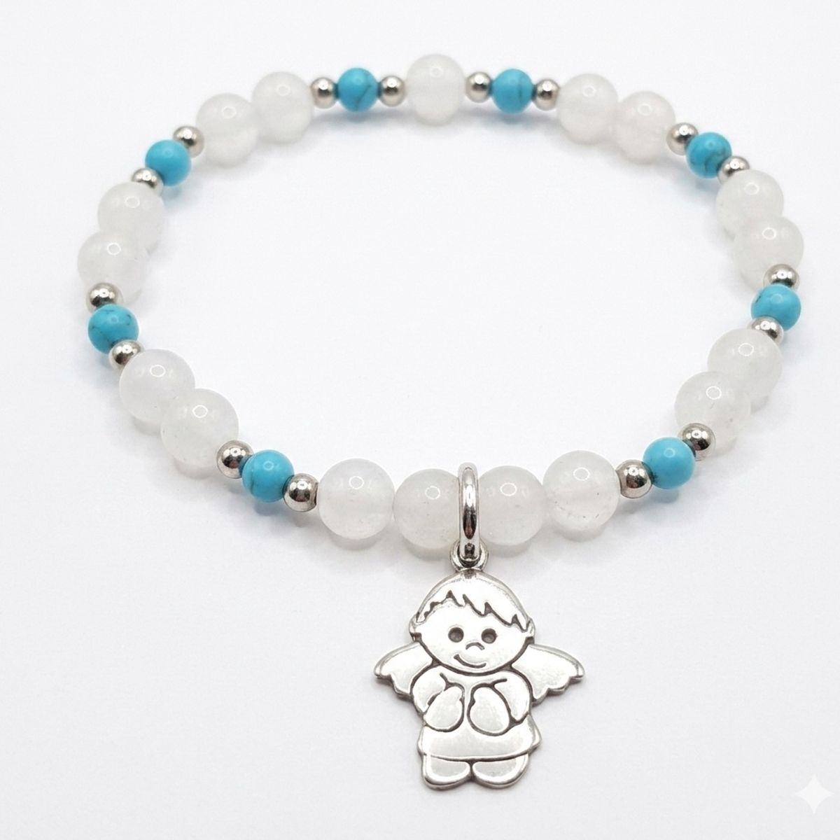 FERNANDA ROMERO JOYAS Y ACCESORIOS - Pulsera Niño Angelito Strech de Cuarzo Rosa Claro - Piedra Natural