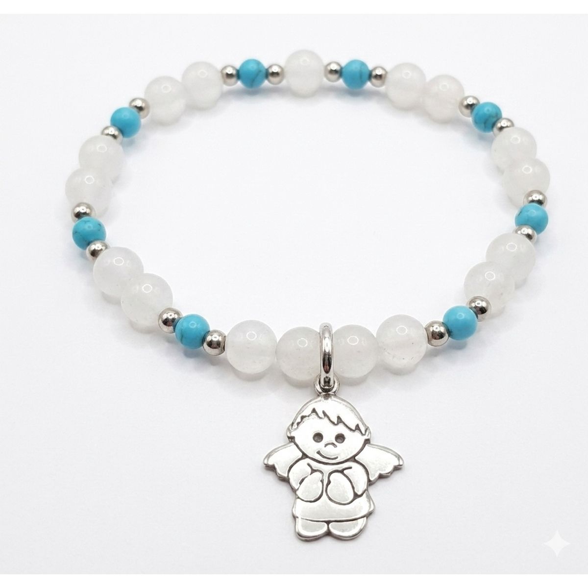 FERNANDA ROMERO JOYAS Y ACCESORIOS - Pulsera Niño Angelito Strech de Cuarzo Rosa Claro - Piedra Natural