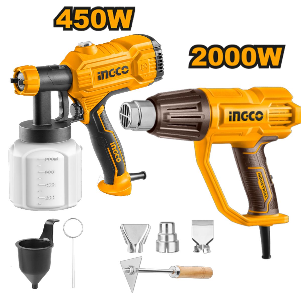 INGCO TOOLS - COMBO PISTOLA PARA PINTAR INGCO 450W SPG3508 + PISTOLA DE CALOR INGCO 2000W HG200078