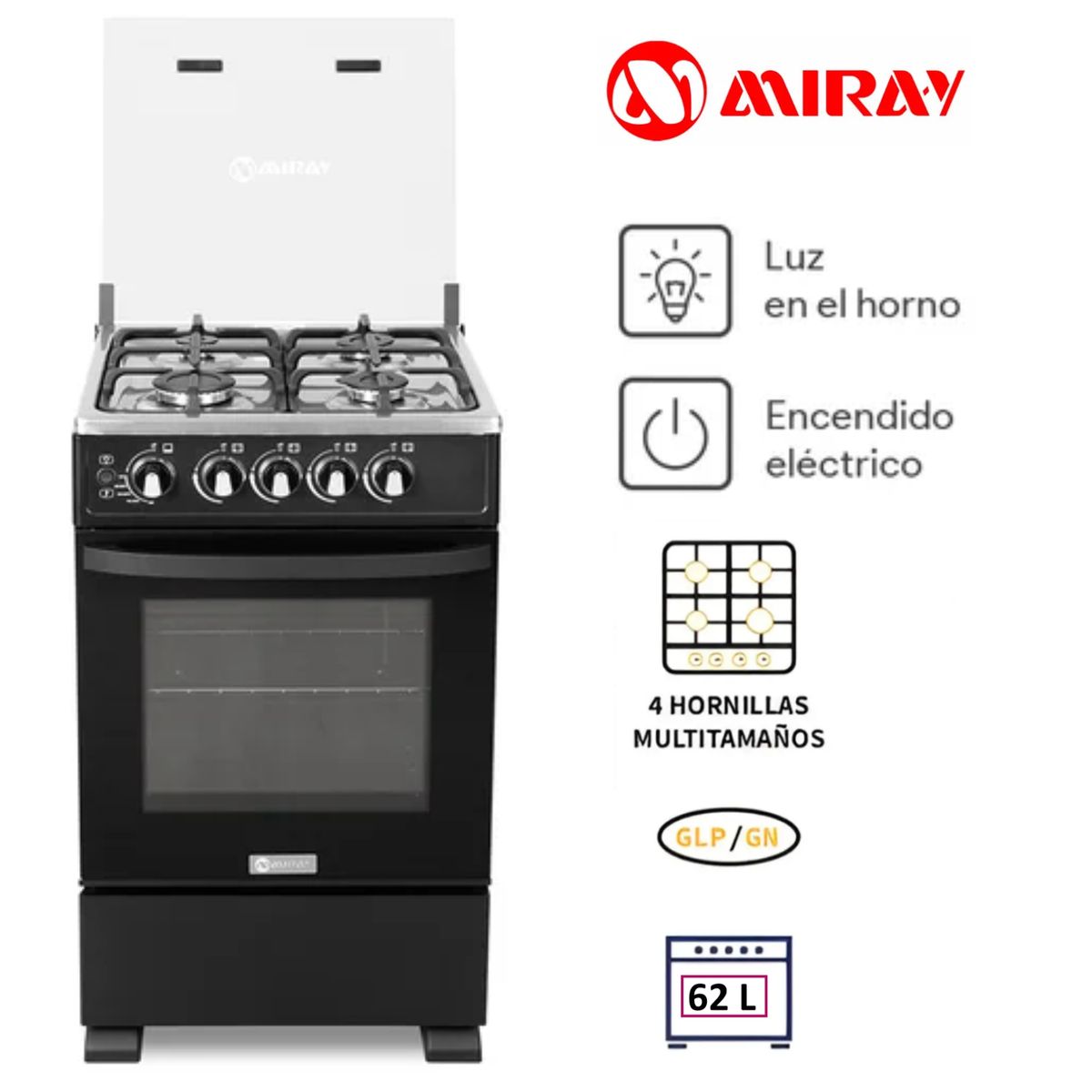 MIRAY - Cocina a Gas Miray ONIX PLUS GLP 4 Hornillas (Disponible a GLP)