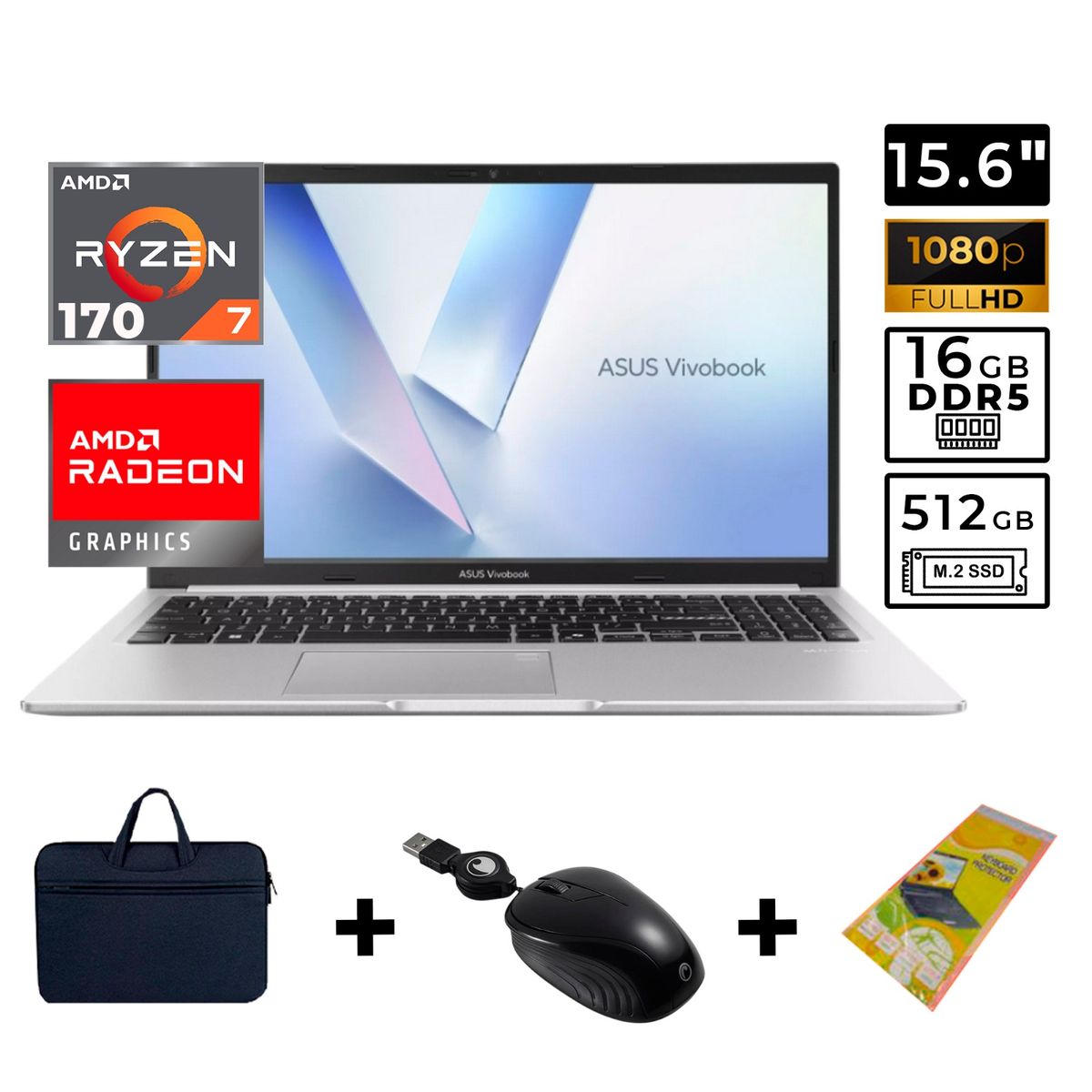 ASUS - LAPTOP ASUS VIVOBOOK 15 M1502NAQ-BQ041, AMD RYZEN 7 170,  16GB DDR5, 512GB SSD M.2, 15.6" FHD IPS