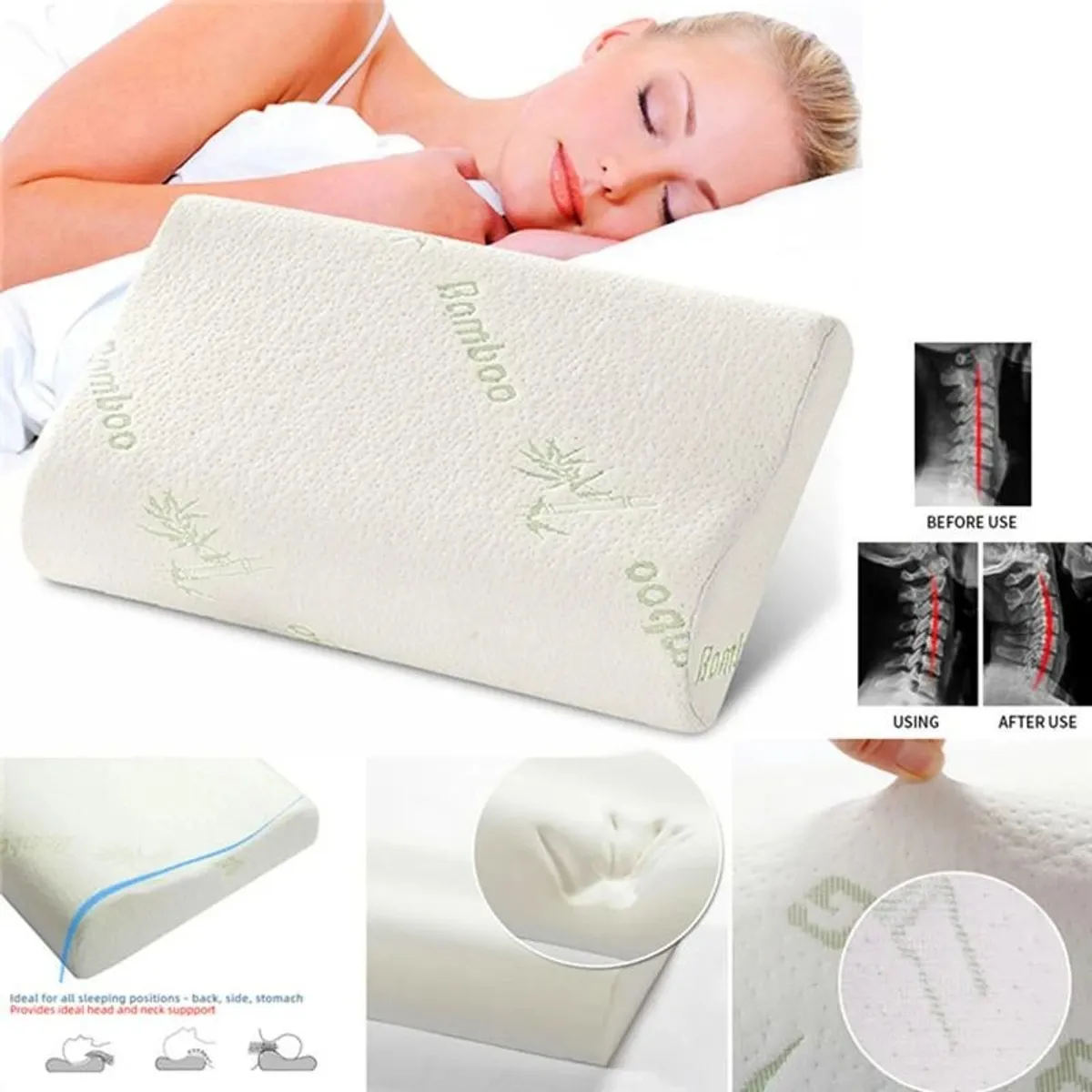 Almohada Ortopédica Cervical Memory Foam - Funda de Bambú Ergonómica para Dolor de Cuello, marca OEM - Foto Principal