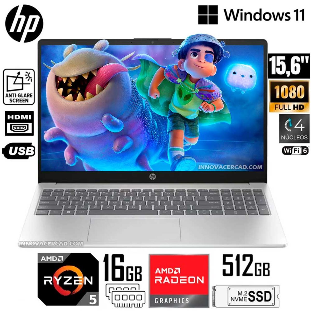 LENOVO - Laptop HP 15-FC0256LA AMD Ryzen 5 7520U 16GB RAM 512GB 15.6 FULL HD
