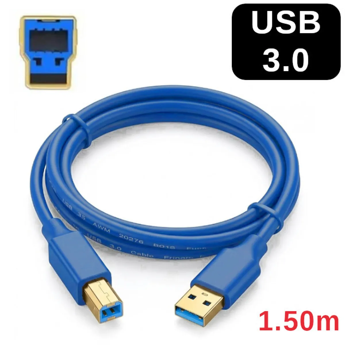 Cable USB 3.0 Impresora Tipo B Azul  HP 6701dn, Epson T2170/F570, Xerox, marca GENERICO - Foto Principal