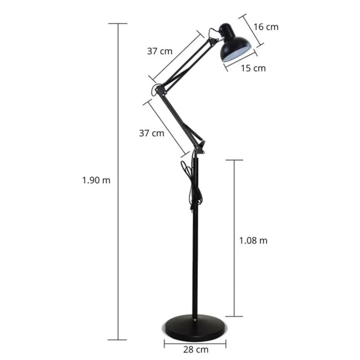 OEM - Lámpara de Oficina de Pie Metálica 170cm - Cabezal Rotativo y Base Firme para Trabajo y Estudio