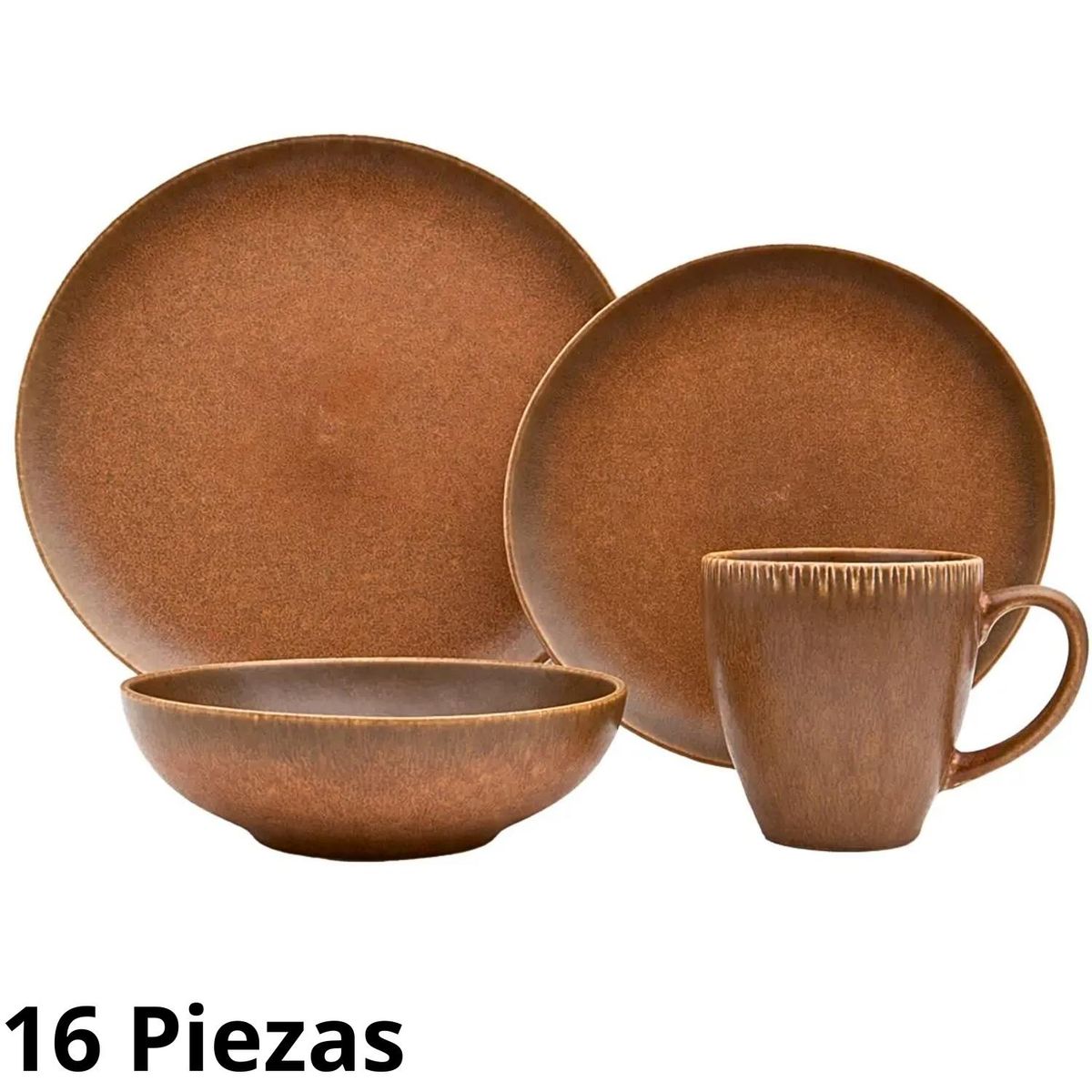 Ichimatsu - Juego de Vajilla Marrón Glaseado Stoneware de Porcelana 16 Piezas