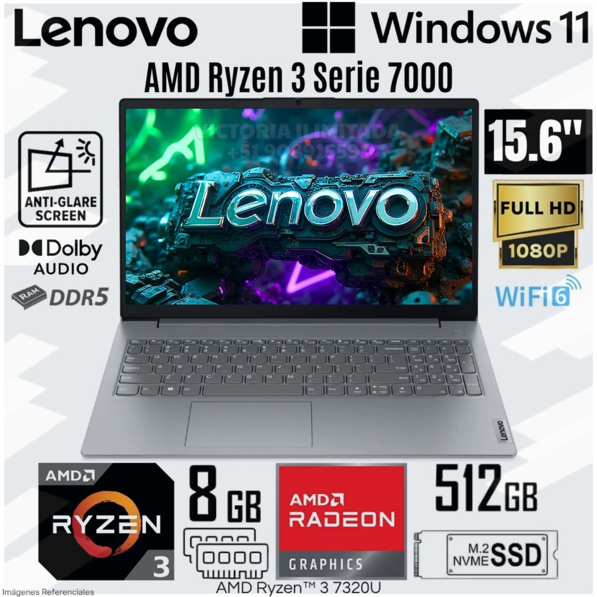 LENOVO - Laptop Lenovo V15 G4 AMN AMD Ryzen 3 7320U 8GB RAM 512GB SSD 15.6" FHD 82YU017LLM