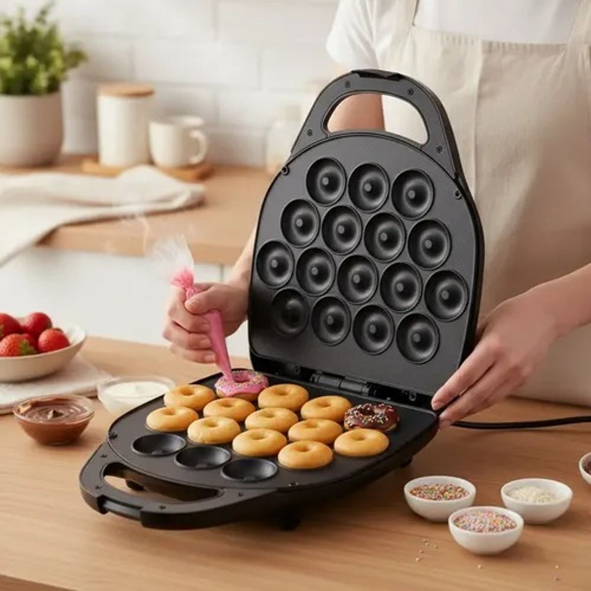 OEM - Set de Mini Donas Eléctrico 1400W - Placas Antiadherentes para 16 Rosquillas en Minutos