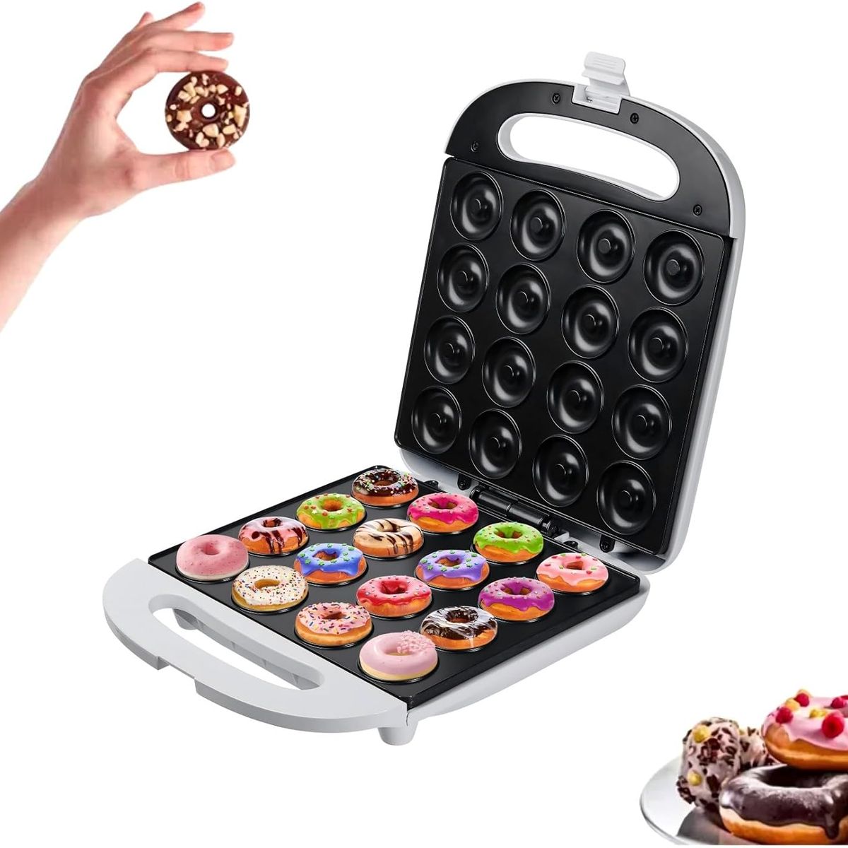 OEM - Set de Mini Donas Eléctrico 1400W - Placas Antiadherentes para 16 Rosquillas en Minutos