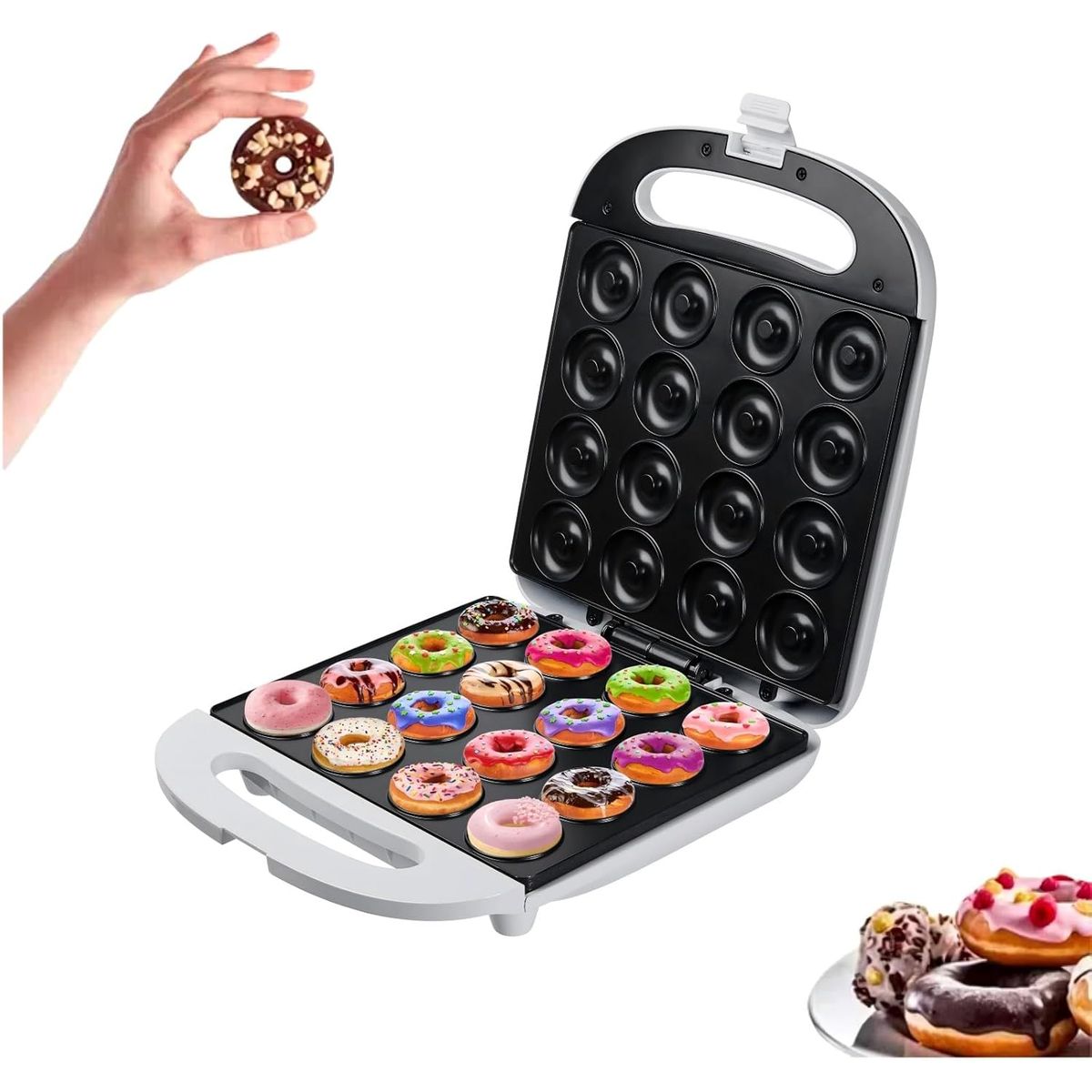 OEM - Set de Mini Donas Eléctrico 1400W - Placas Antiadherentes para 16 Rosquillas en Minutos
