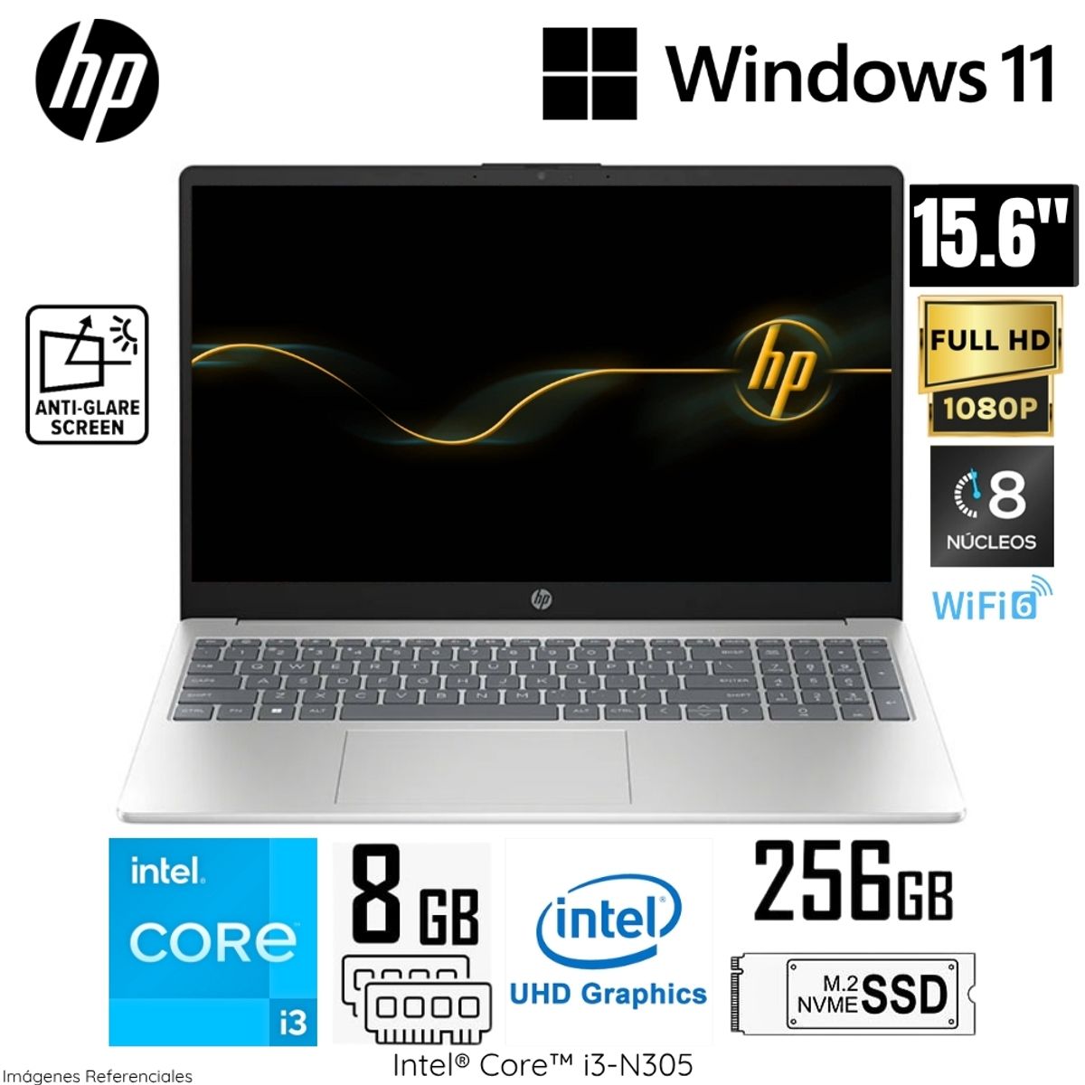 HP - Laptop HP 15-FD0004LA Intel Core™ i3 N305 RAM 8GB Disco 256GB SSD 15.6"  FHD FreeDOS (802N6LA#ABM)