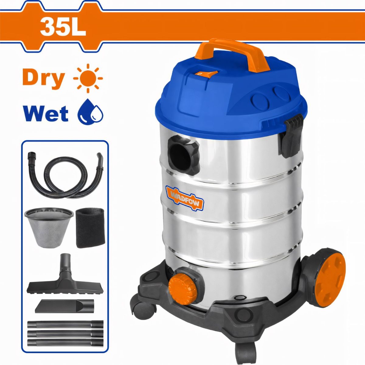 GENERICO - ASPIRADORA INDUSTRIAL 35L 1200W SECO Y HÚMEDO CON FUNCIÓN SOPLADO MODELO-WVR4A35
