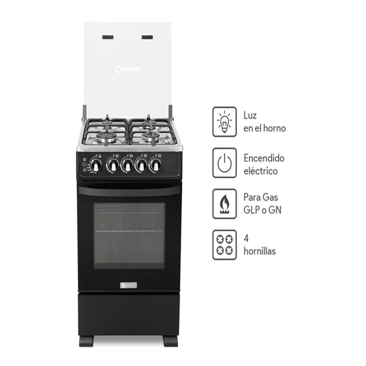 MIRAY - Cocina a Gas Miray ONIX PLUS GLP 4 Hornillas (Disponible a GLP)
