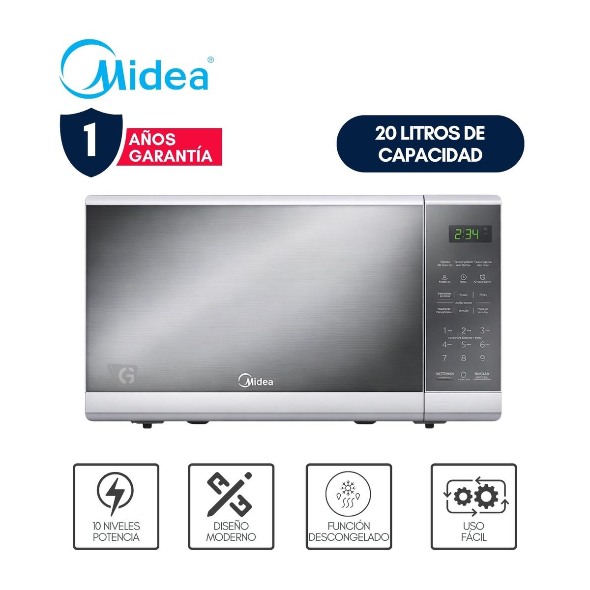 MIDEA - Horno Microondas 20L Practia Puerta Espejo MMDF07S2MG-PE Midea