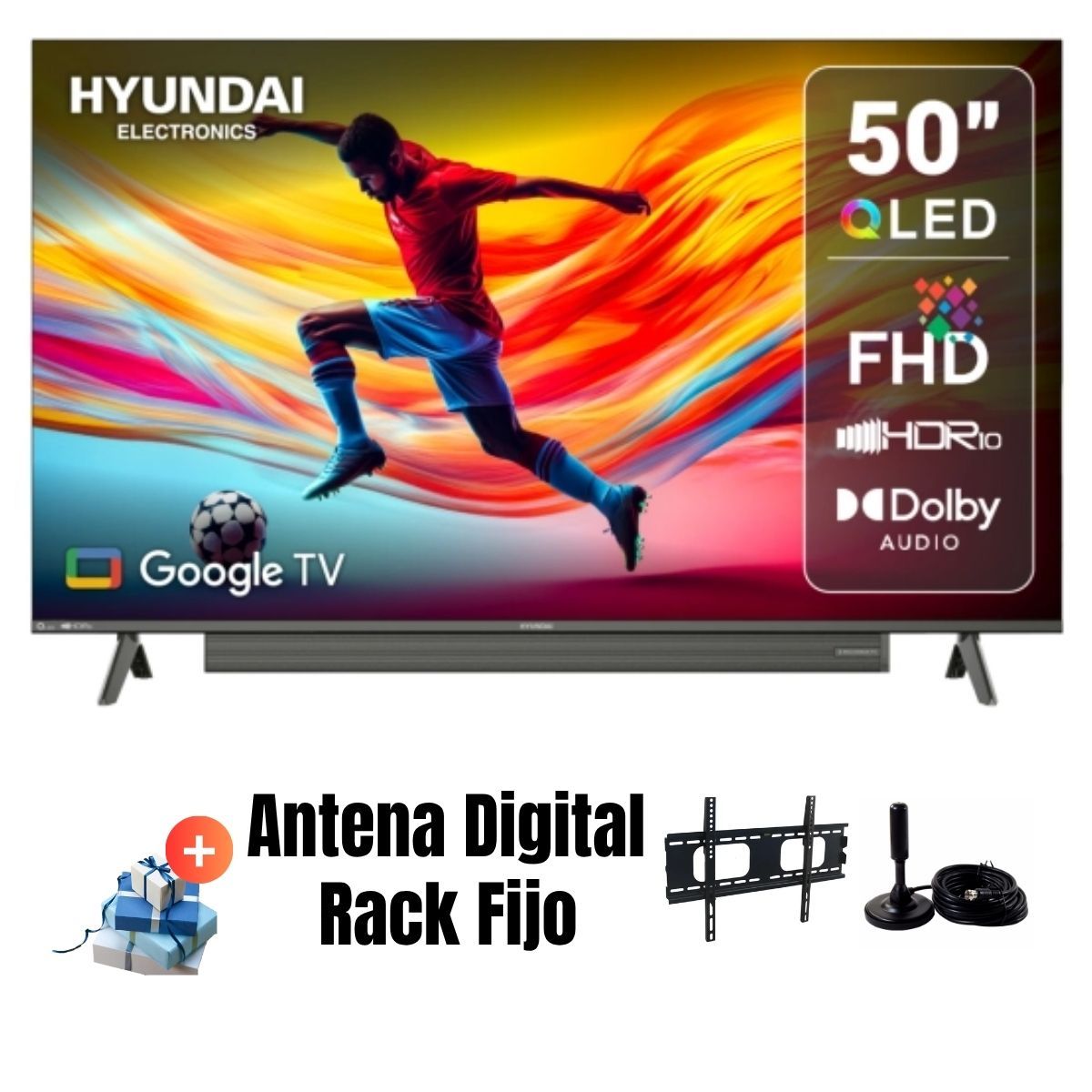 HYUNDAI - Televisor Smart TV HYUNDAI 50'' QLED FHD HYLED5029QFG 2025 + Ant + Rack Fijo