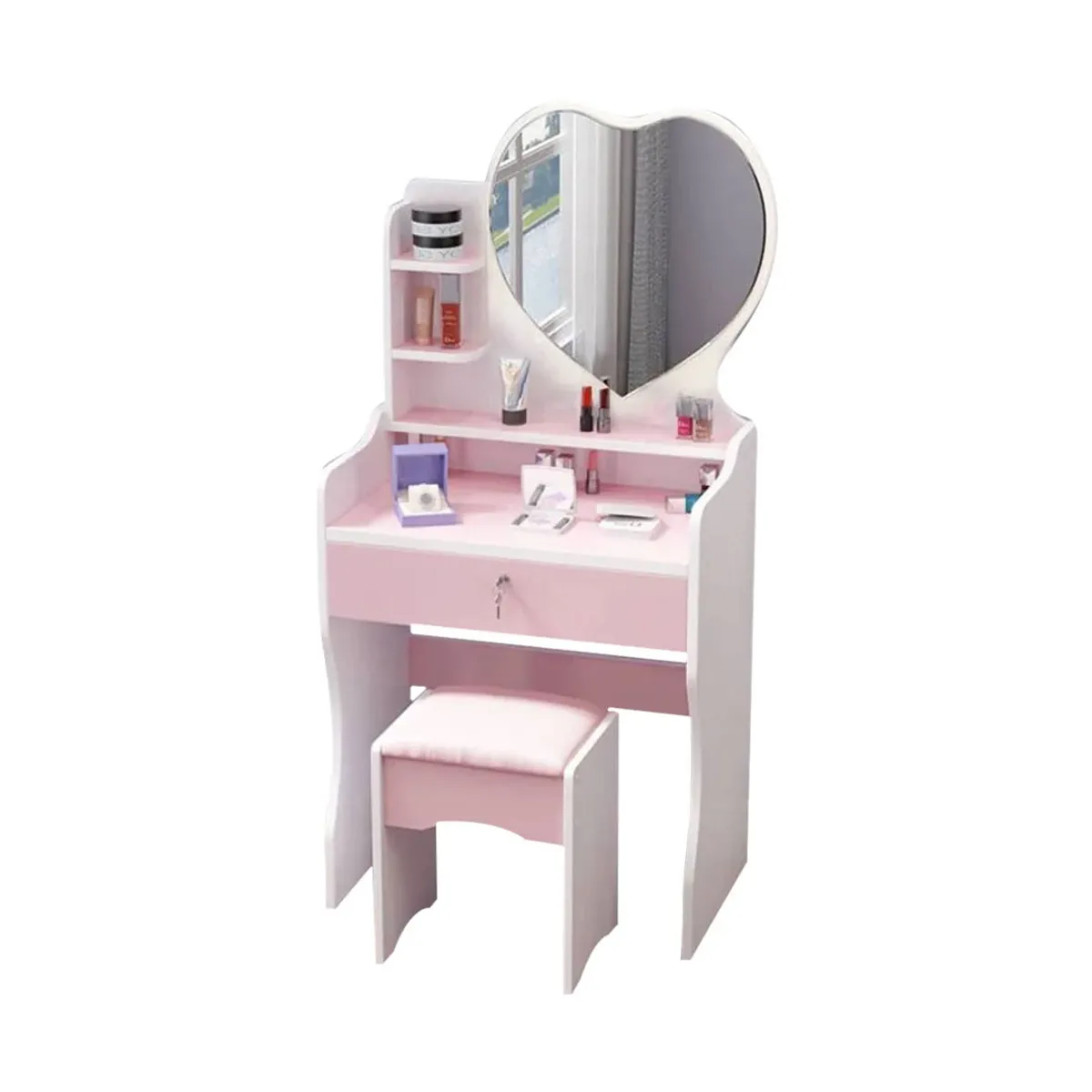 GENERICO - Tocador de Maquillaje Con Espejo Con Taburete Para Dormitorio Rosa ZZ25