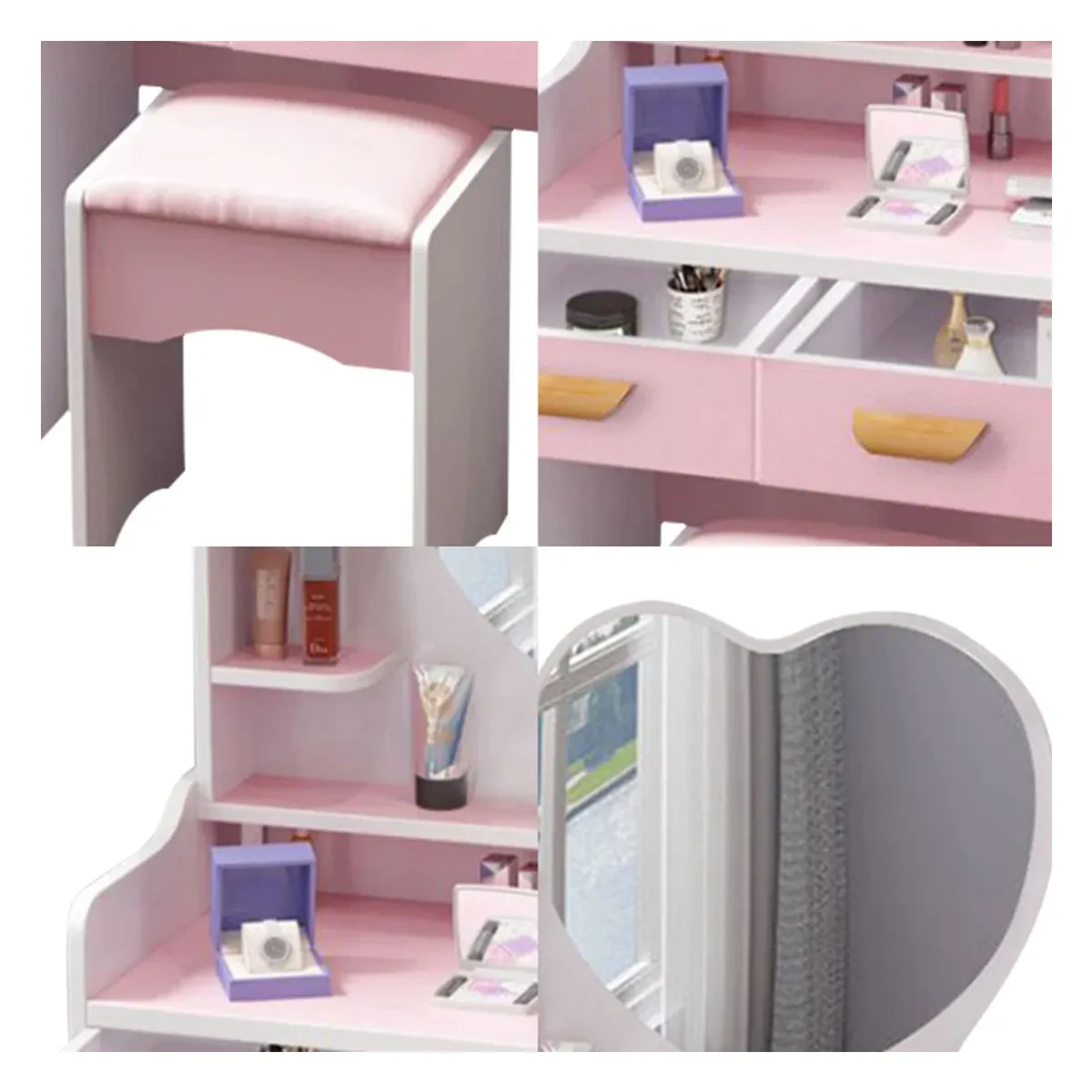 GENERICO - Tocador de Maquillaje Con Espejo Con Taburete Para Dormitorio Rosa ZZ25