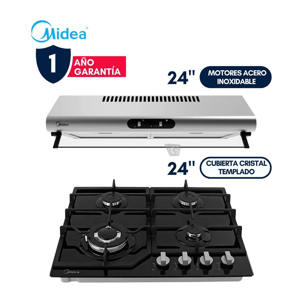 MIDEA - Combo Midea Encimera  MTGB24R3402GG y Campana MH60F49EM21SB