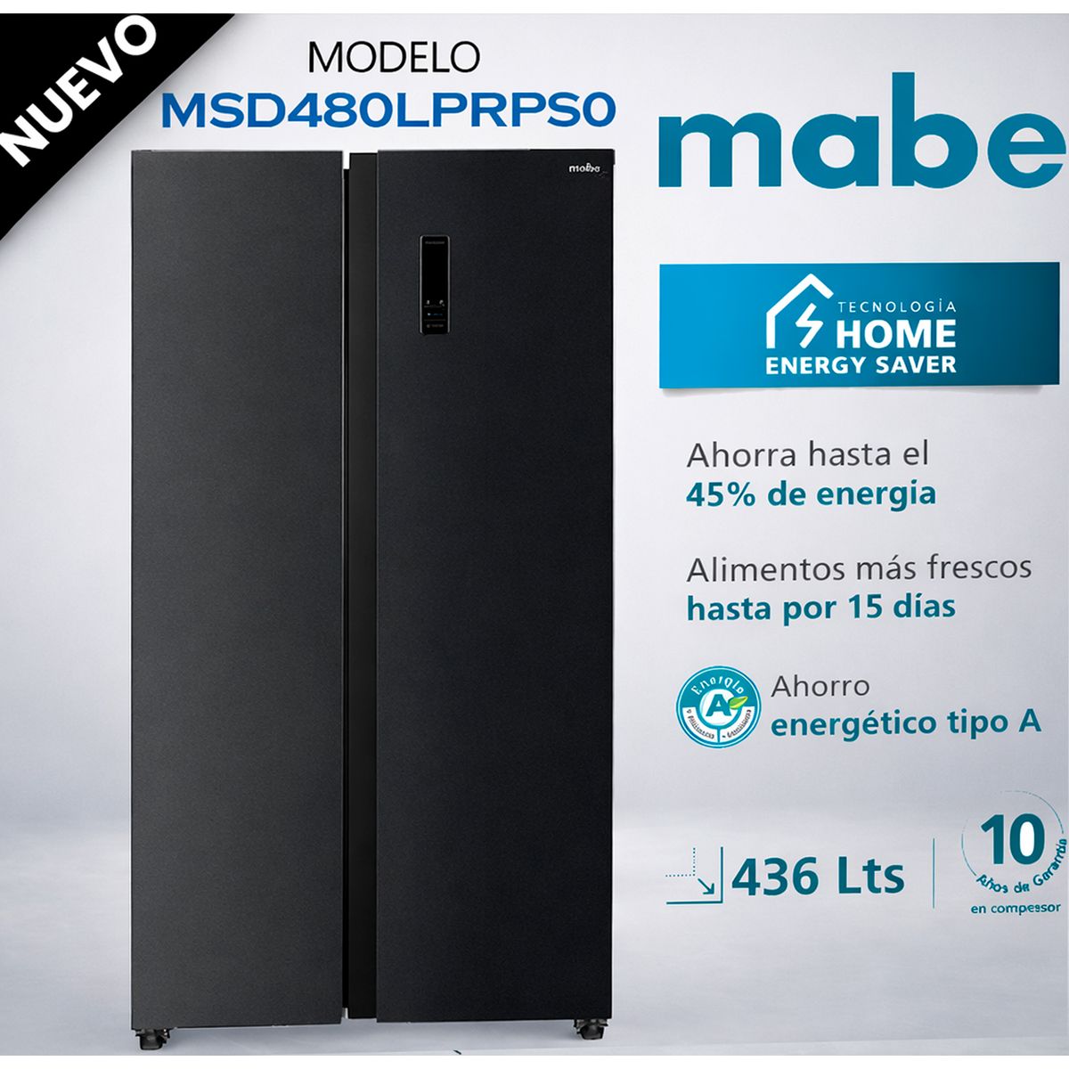 MABE - MSD480LPRPS0 - Refrigerador Side by Side No Frost 436 litros Netos Black Steel Mabe
