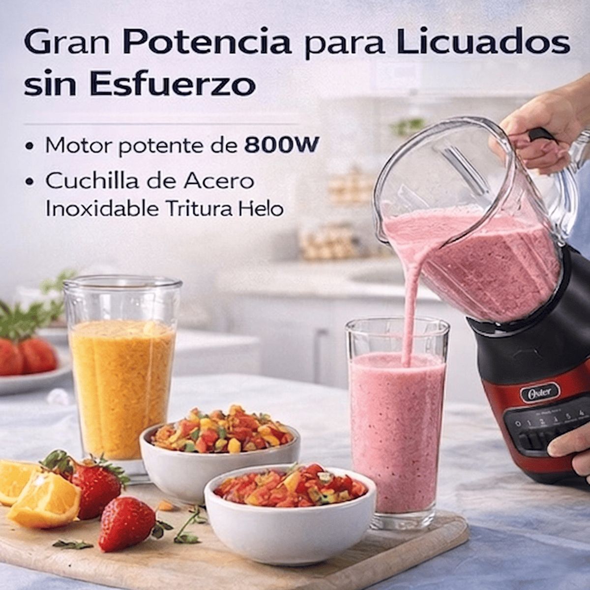 OSTER - Licuadora Oster 1.5L 800W Vaso de Vidrio 6 Velocidades + Pulso BLSTPEG-CPB Roja