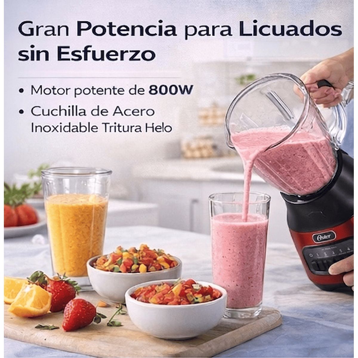 OSTER - Licuadora Oster 1.5L 800W Vaso de Vidrio 6 Velocidades + Pulso BLSTPEG-CPB Roja