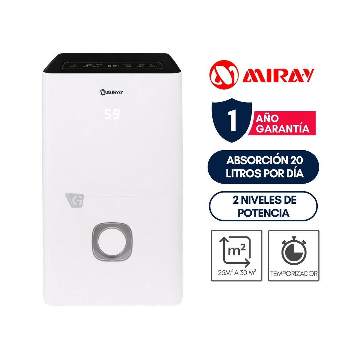 MIRAY - Deshumedecedor Miray DM-225W 4 L 25 a 30 m2