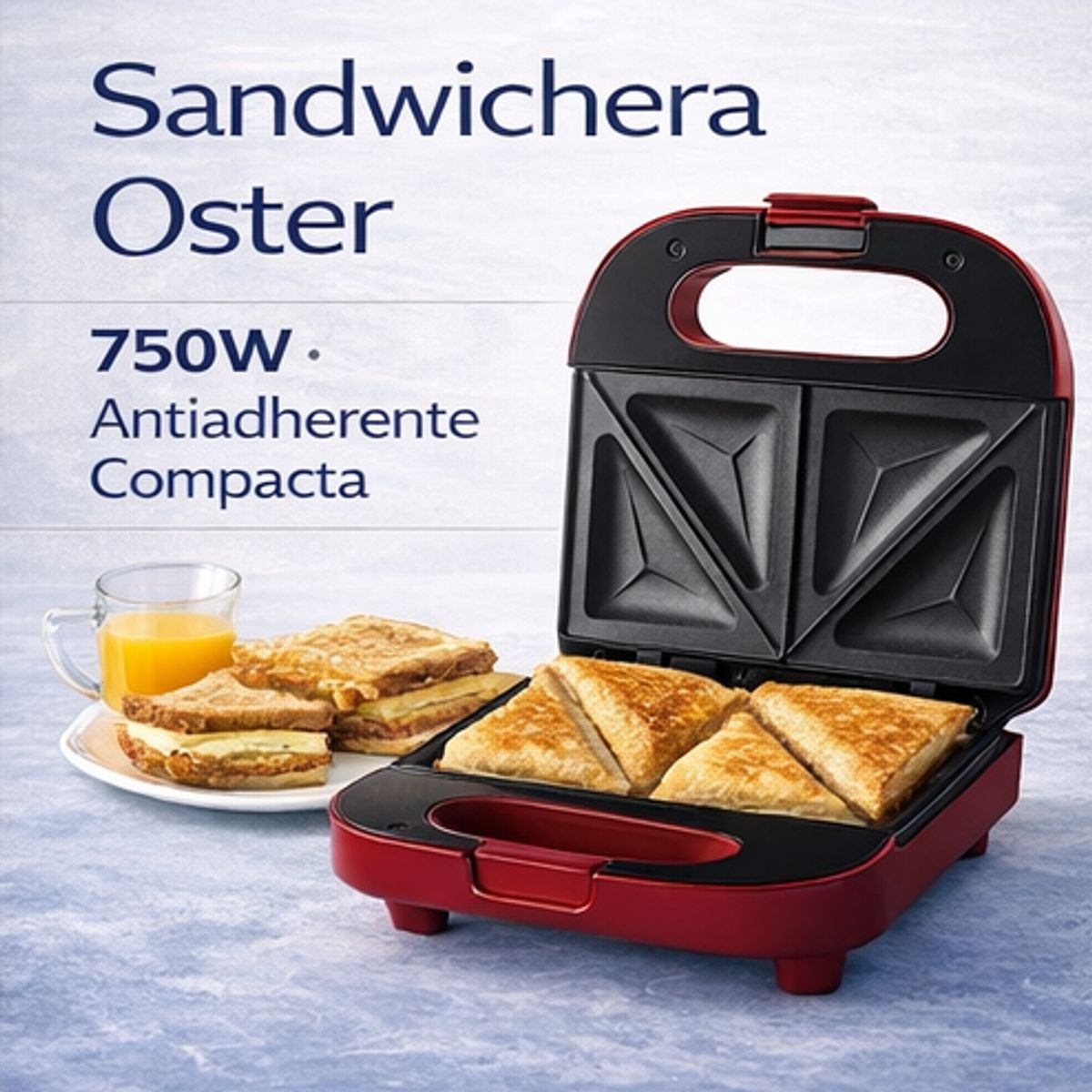 OSTER - Sandwichera Oster Compacta 750W Antiadherente CKSTSM2885R Roja 2 Sandwiches