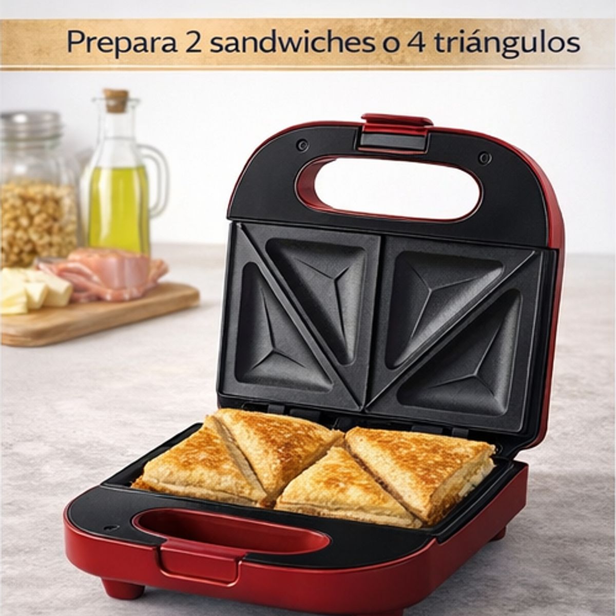 OSTER - Sandwichera Oster Compacta 750W Antiadherente CKSTSM2885R Roja 2 Sandwiches