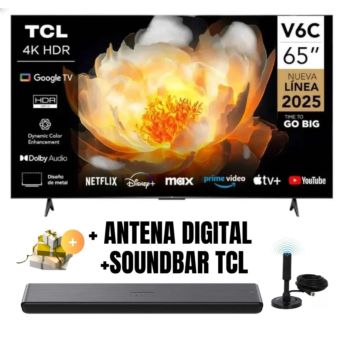 TCL - Televisor TCL LED 65 UHD 4K Smart TV 65V6C + Ant + Soundbar TCL