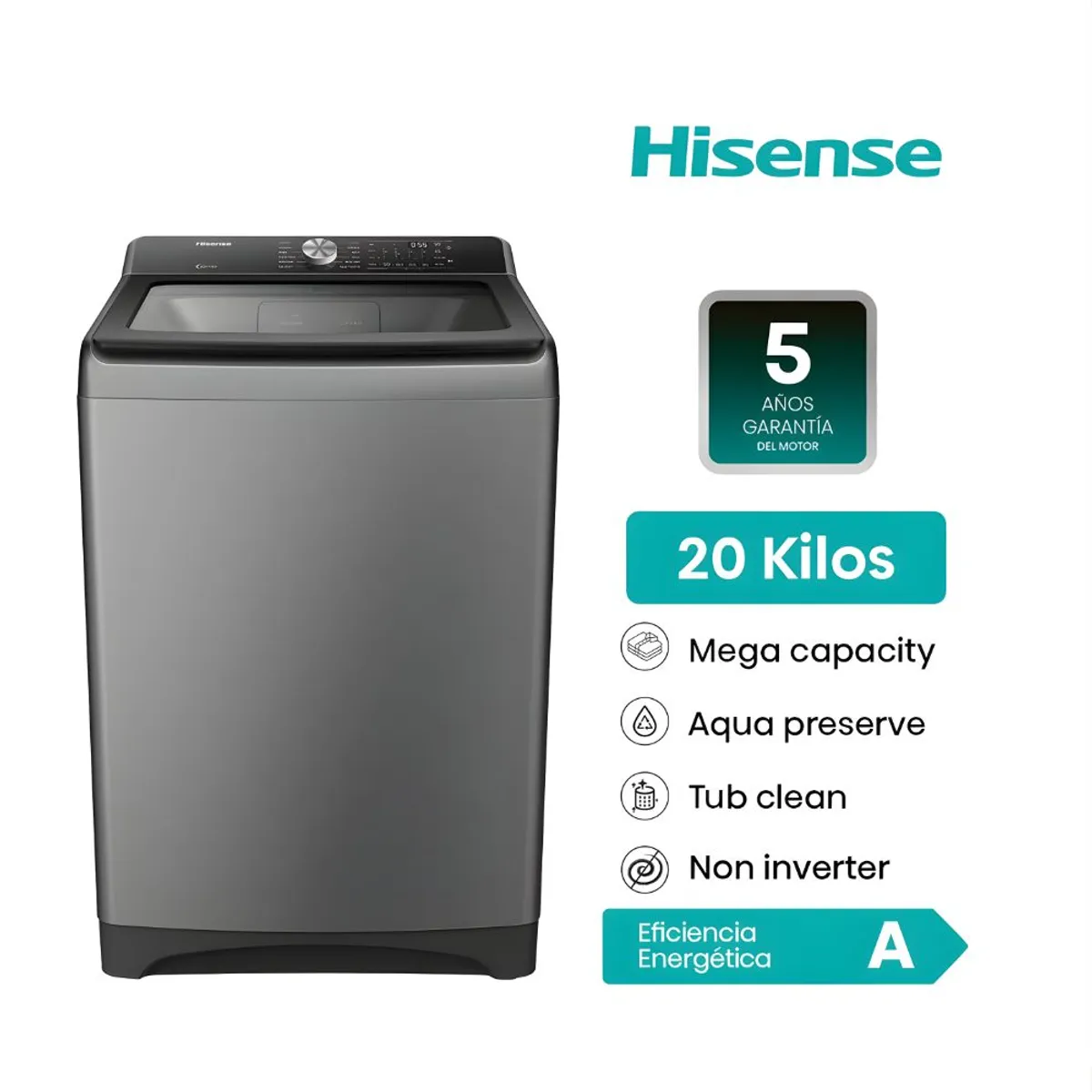 HISENSE - Lavadora Hisense Carga Superior 20Kg  WT3T2023UT-Gris