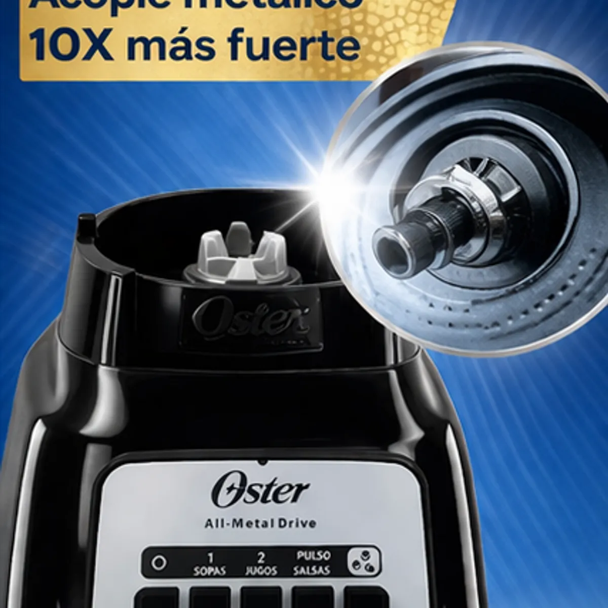 OSTER - Licuadora Oster 1.5L BLSTKAG-BPB Vaso de Vidrio Boroclass 2 Velocidades + Pulso 800W Negra