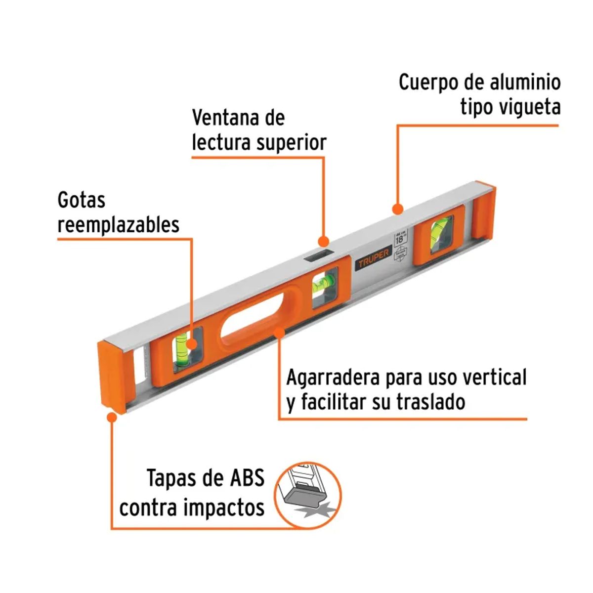 TRUPER - Nivel profesional de 18 con protección de ABS, TRUPER - 17034
