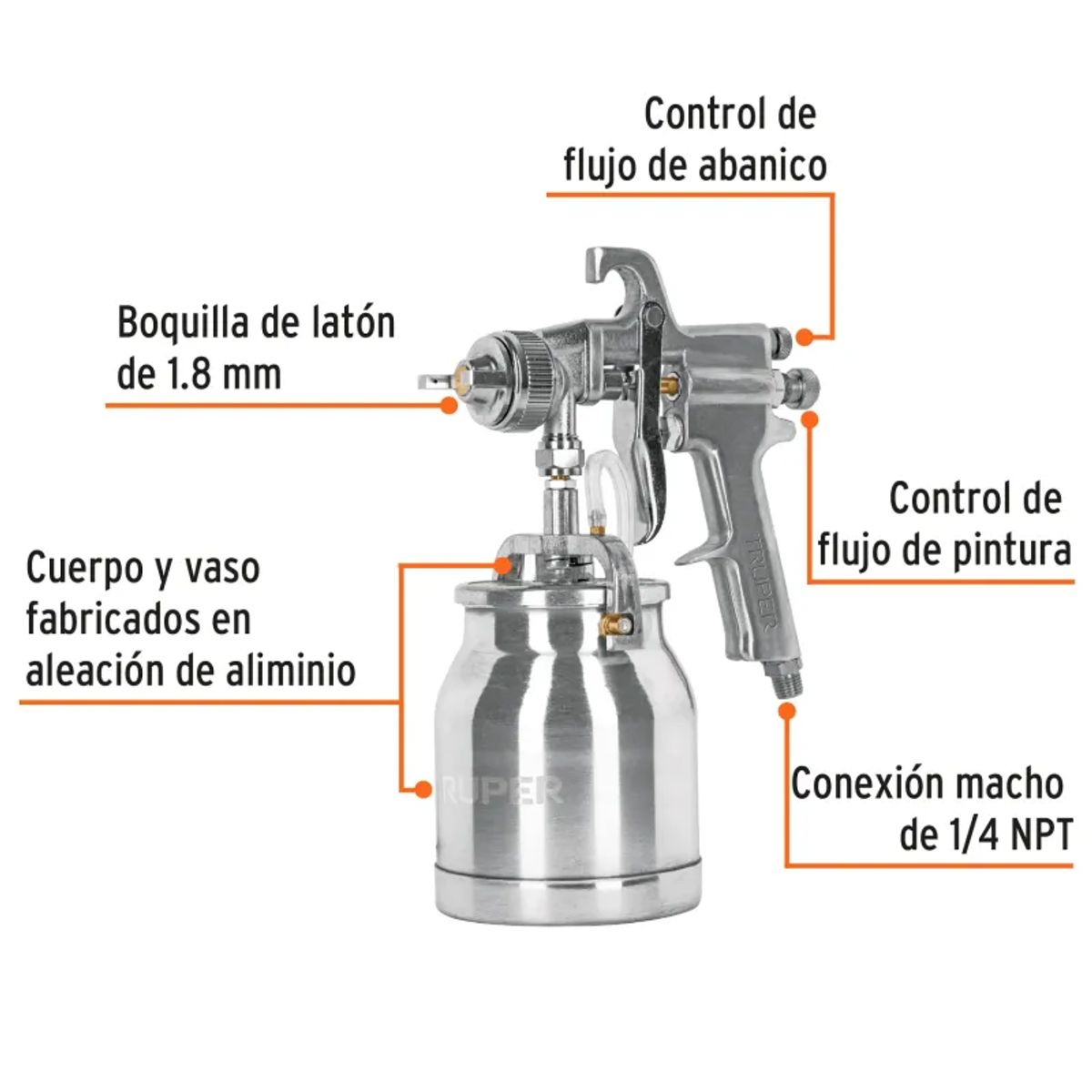 TRUPER - Pistola ppintar succión HVHP vaso alum, 1.8mm, 2 vál TRUPER - 14087