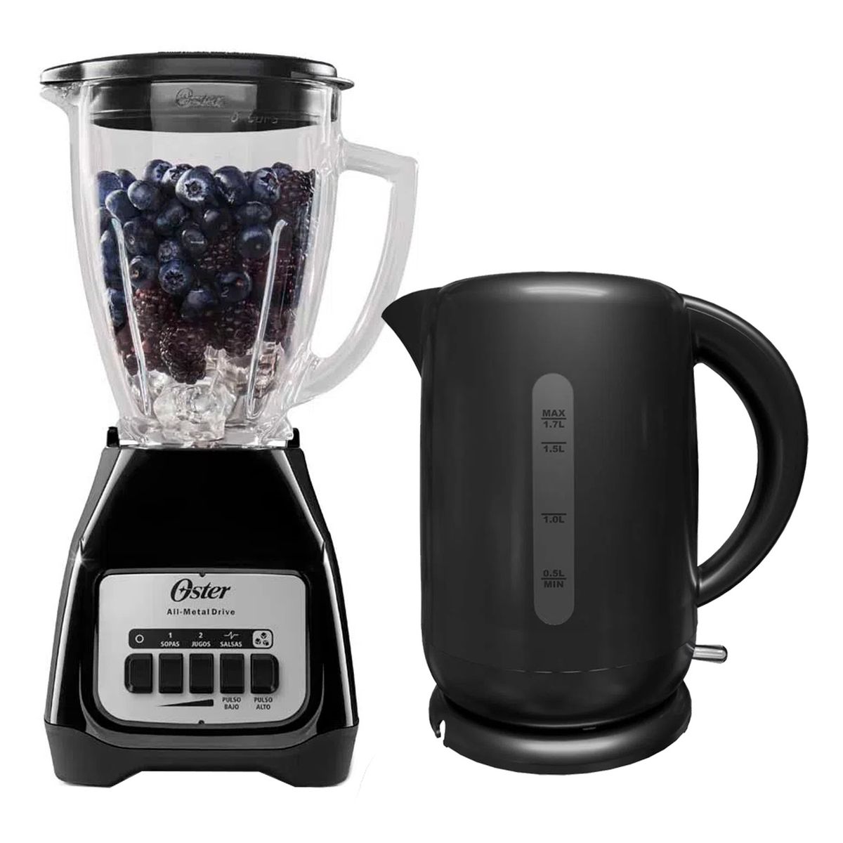 OSTER - Licuadora Oster BLSTKAGBPB 1.5 Litros mas Hervidor 1.7 Litros color Negro