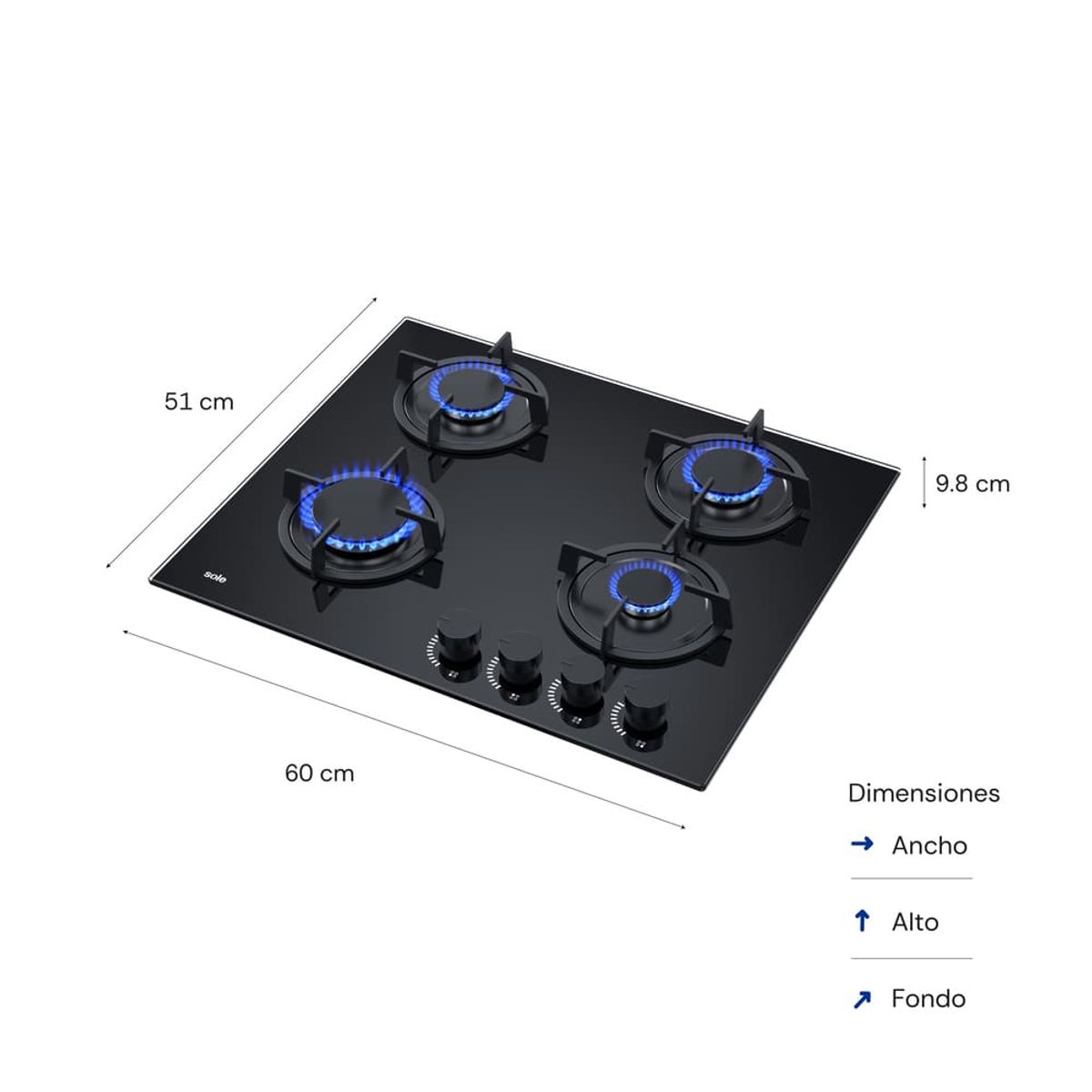 SOLE - Cocina Empotrable 4 Hornillas SOLCO049V2 – Diseño Moderno