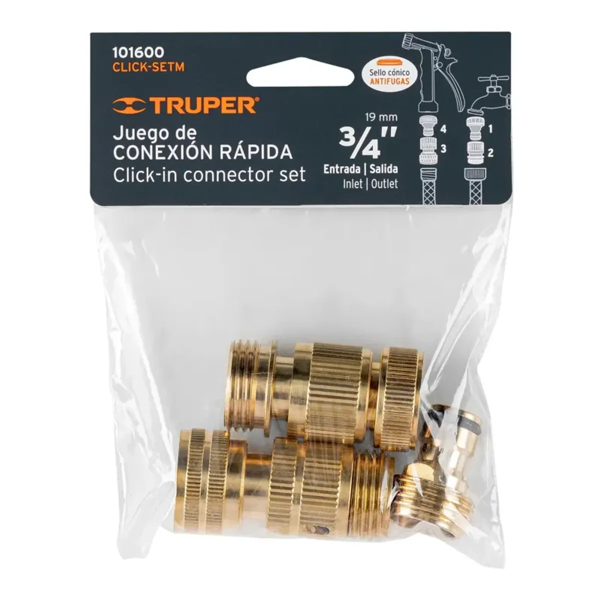 Truper - Juego de 5 conectores 34 rápidos de latón, TRUPER - 101600