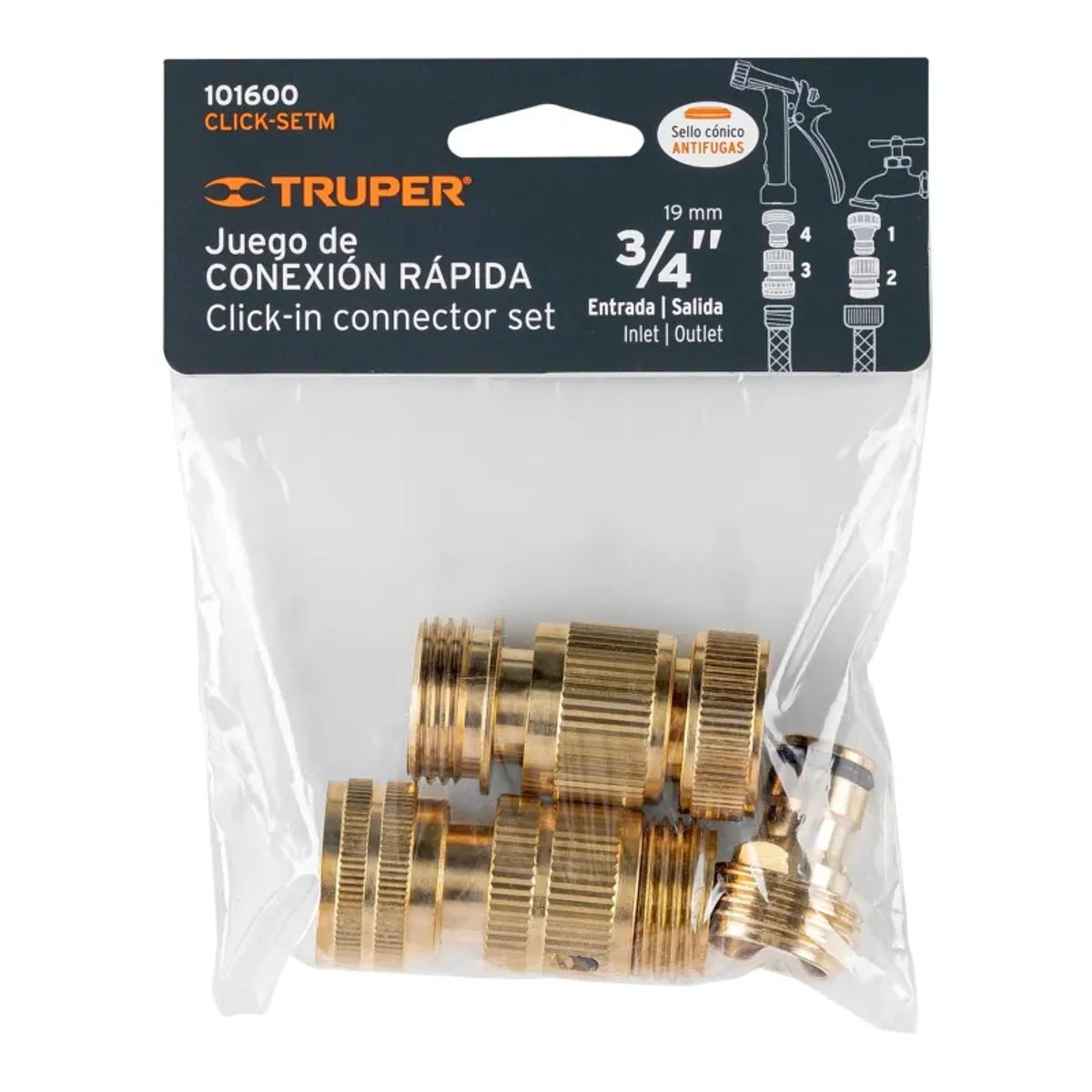 Truper - Juego de 5 conectores 34 rápidos de latón, TRUPER - 101600