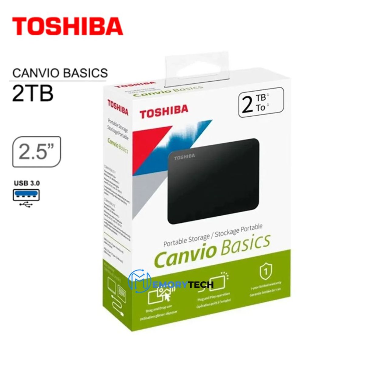 TOSHIBA - Disco Externo Toshiba 2TB Canvio Basics USB 3.2 negro