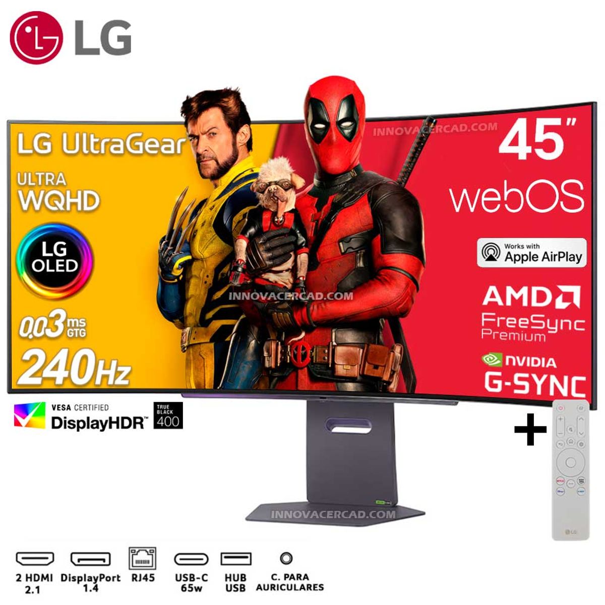 LG - Monitor LG UltraGear 45GX90SA-B, 45 UltraGear OLED Curvo, WQHD, 240Hz, 0.03ms, Nvidia G-Sync
