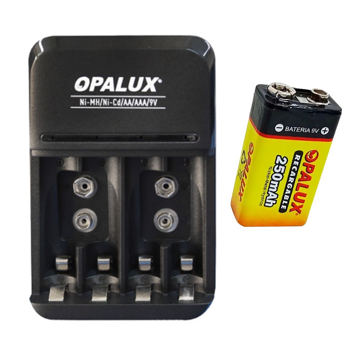 OPALUX - CARGADOR DE PILAS AAAAA9V OPALUX OP-BC8021 + Bateria RECARGABLE 9V