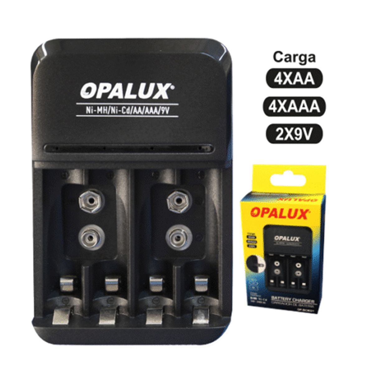 OPALUX - CARGADOR DE PILAS AAAAA9V OPALUX OP-BC8021 + Bateria RECARGABLE 9V