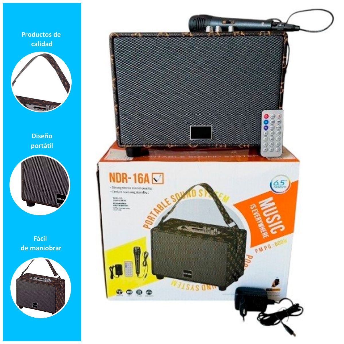 GENERICO - Parlante bluetooth portátil con microfono y control