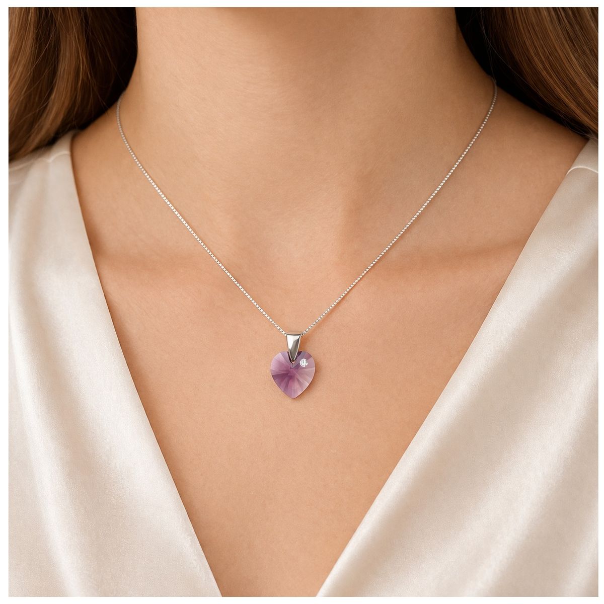 FERNANDA ROMERO JOYAS Y ACCESORIOS - Collar - Corazón  Amatista Blend - Paz Interior - Cristal Austriaco y Plata nacional